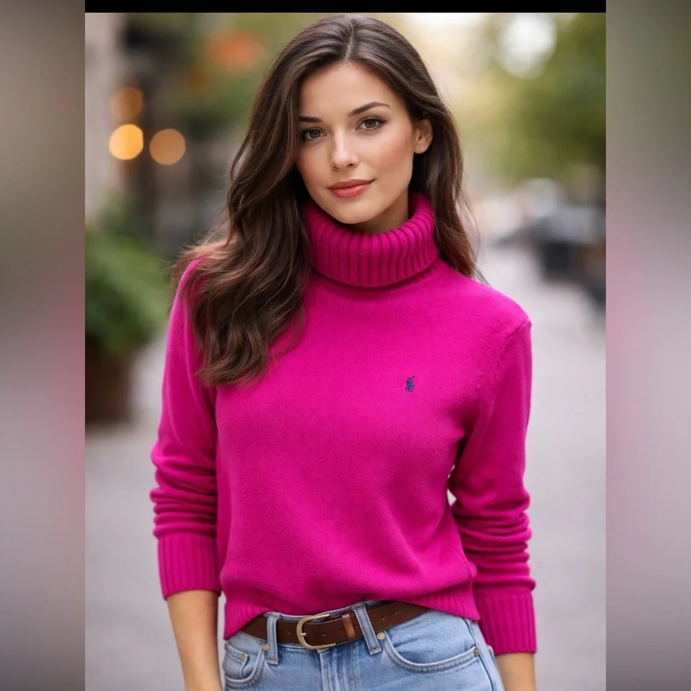 Ralph Lauren knitted American Turtleneck pink LRL logo size L - Picture 1 of 6